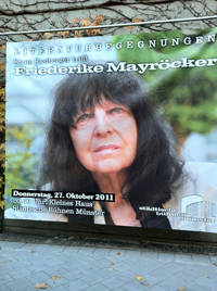 Plakat zur Literaturbegegnung mit Friederike Mayröcker