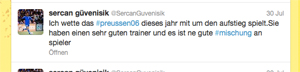 Twitter Statement Sercan Güvenisik zum SC Preussen Münster