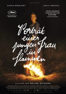 Plakat zum Film Portät einer jungen Frau in Flammen mit Adele Haenel vor einem Feuer.