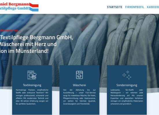 Screenshot zur Webseite der Bergmann Textilpflege GmbH