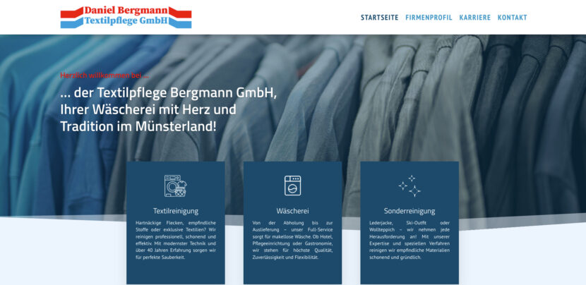 Screenshot zur Webseite der Bergmann Textilpflege GmbH